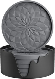 Sottopiani con Supporto - 6 pezzi - Sottopiani per Vetrini - Sottopiani in Silicone - Antiscivolo - Grigio - Rondi - Bordo Elevato per Evitare Macchie - Sottopiani per Bevande Calde o Freddi per Proteggere i Piani di Cucina