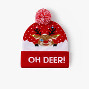 Cappello di lana con luci LED, cappello di lana illuminato con tema renna e fiocco di neve, cappello di lana illuminato per autunno/inverno (renna rossa).