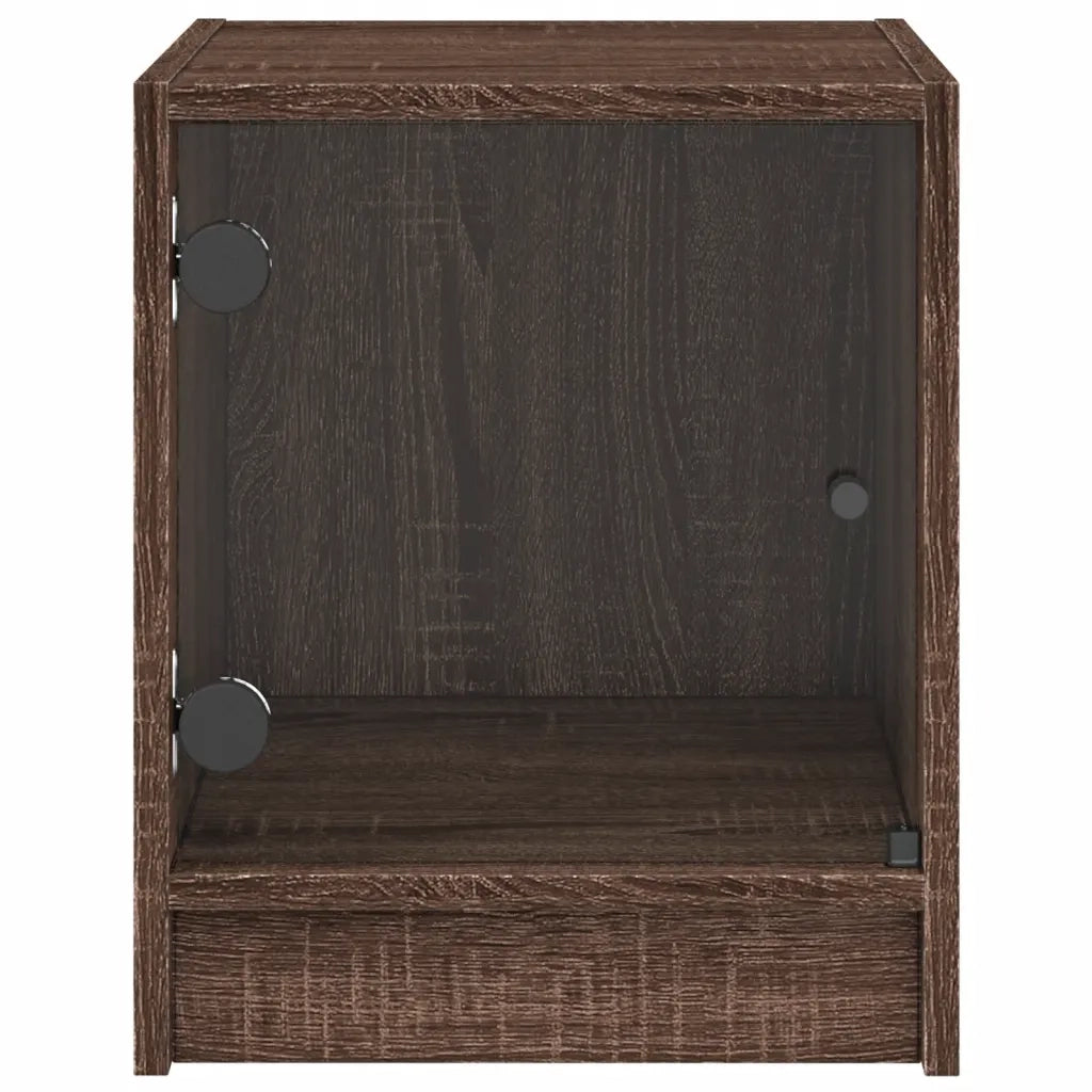 Comodino con Anta in Vetro Rovere Marrone 35x37x42 cm 836355