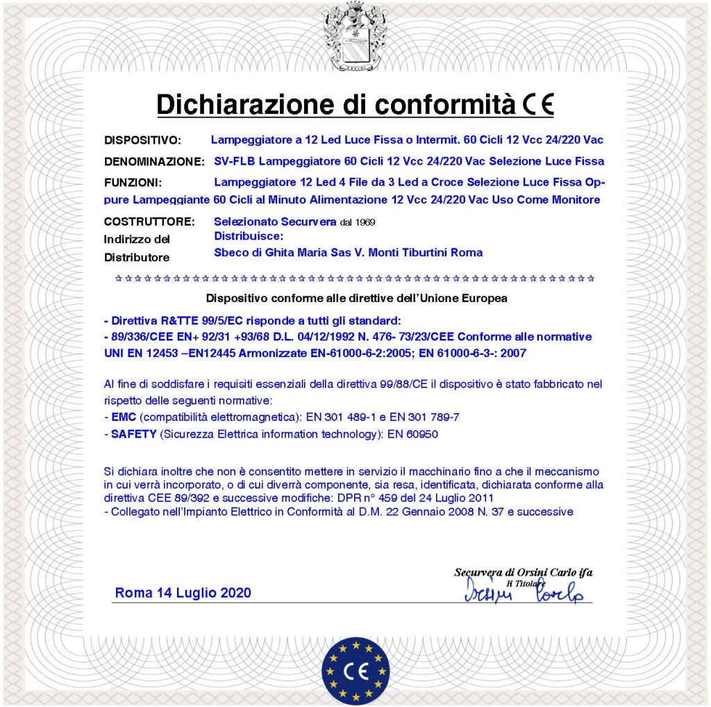 Lampeggiante Oppure Programmato Luce Fissa Con 12 Led 4 File da 3 Led a Croce Intermittenza 60 Cicli al Minuto Alimentazione 12 Vcc 24/230 Vac Utilizzo Ripetitore di allarme o Monitore su Automatismi