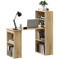 Scrivania per Computer con Mensola, Scrivania ad Angolo, Libreria Adiacente Multi-Archiviazione, Rovere