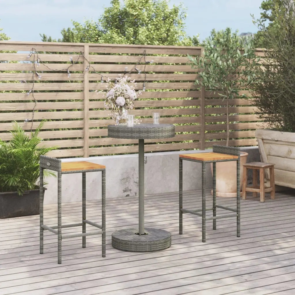 Set Bar Giardino 3pz | Set Salotto da Giardino Grigio Polyrattan e Legno Massello Acacia