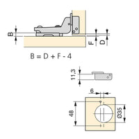 Cerniera a Scodellino 35 mm Collo Alto 100° con Basetta 20 Pezzi Emuca