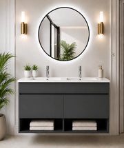 Mobile bagno sospeso con lavabo extrapiano ORIGENBATH NEBARI senza specchio 120x45 cm doppio lavabo grafite