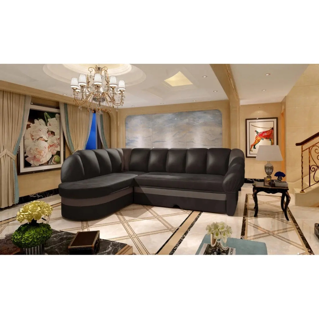 Divano angolare sinistro convertibile BENANA 250 cm marrone scuro e beige con contenitore
