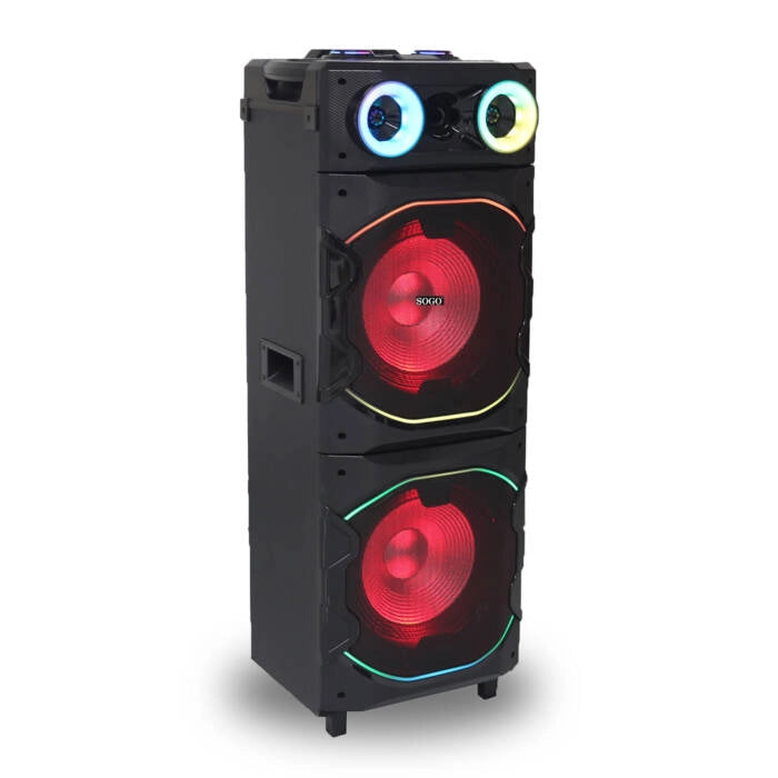Cassa bluetooth portatile da festa 2000W PMPO, doppio altoparlante 12 pollici, karaoke con microfono wireless, luci LED multicolore - SOGO