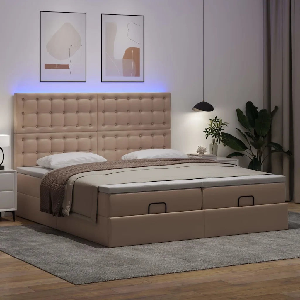 Pouf Letto con Materassi e LED Cappuccino 180x200cm Similpelle 3314507