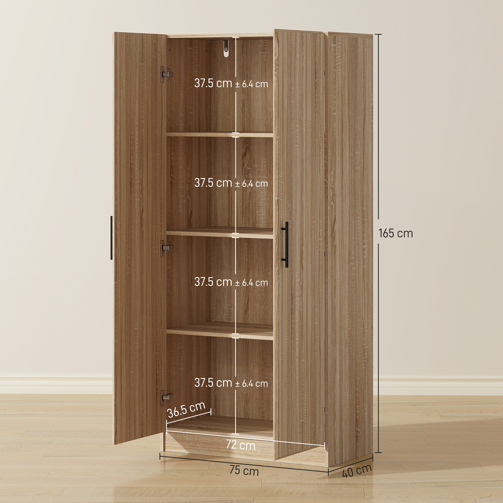 Mobile Cucina Multiuso Credenza Moderna 75x40x165 cm Ante a Chiusura Ammortizzata Color Legno