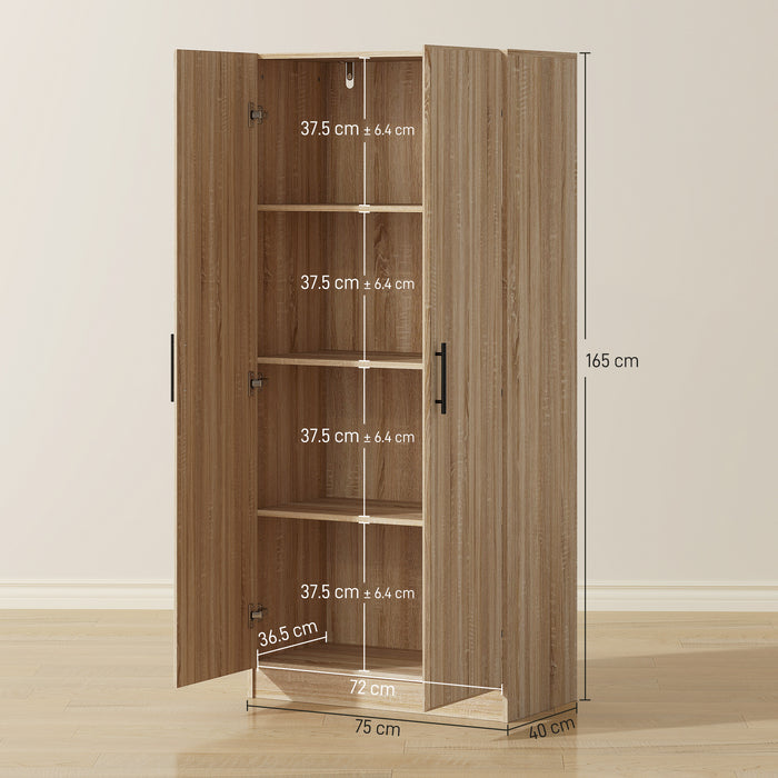 Mobile Cucina Multiuso Credenza Moderna 75x40x165 cm Ante a Chiusura Ammortizzata Color Legno