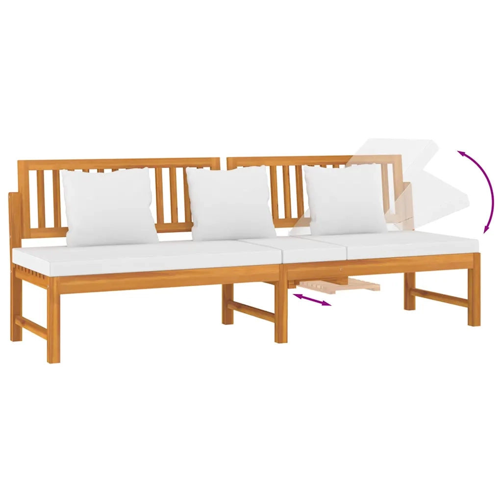Dormeuse con Cuscino Crema 200x60x75cm Legno Massello di Acacia 312144