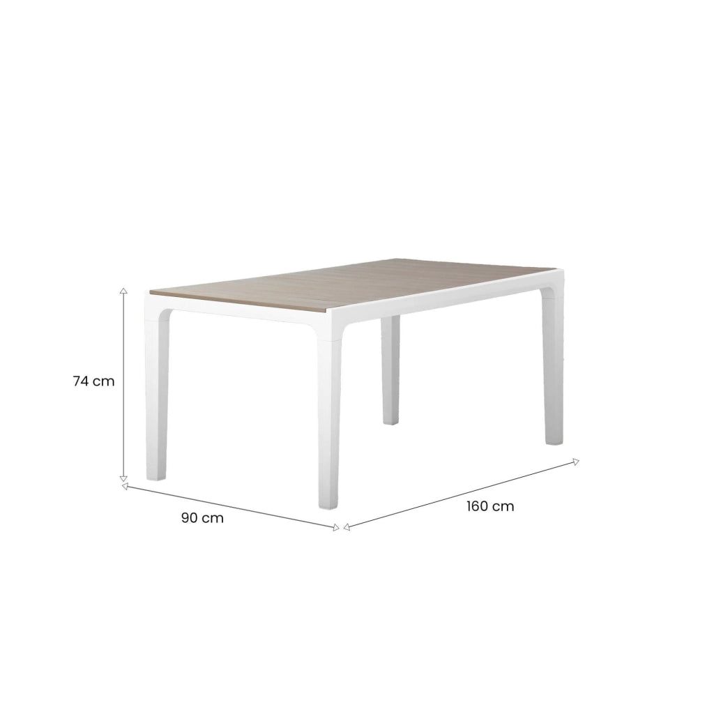 Tavolo da esterno Innisfail, Base per picnic, Piano da pranzo da giardino, Banco outdoor multiuso, 160x90 h74 cm, Bianco e Tortora