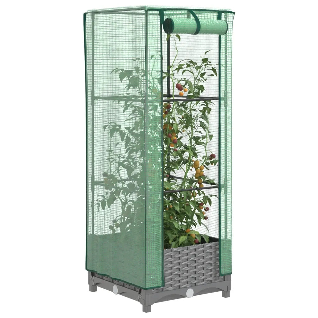 Fioriere | Cassetta per fiori | Letto Rialzato con Copertura Serra Effetto Rattan 40x40x123 cm