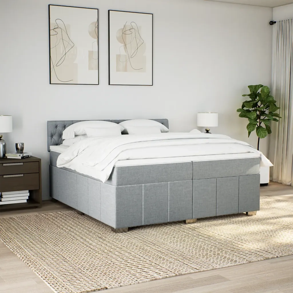 Giroletto a Molle con Materasso Grigio Chiaro 200x200cm Tessuto