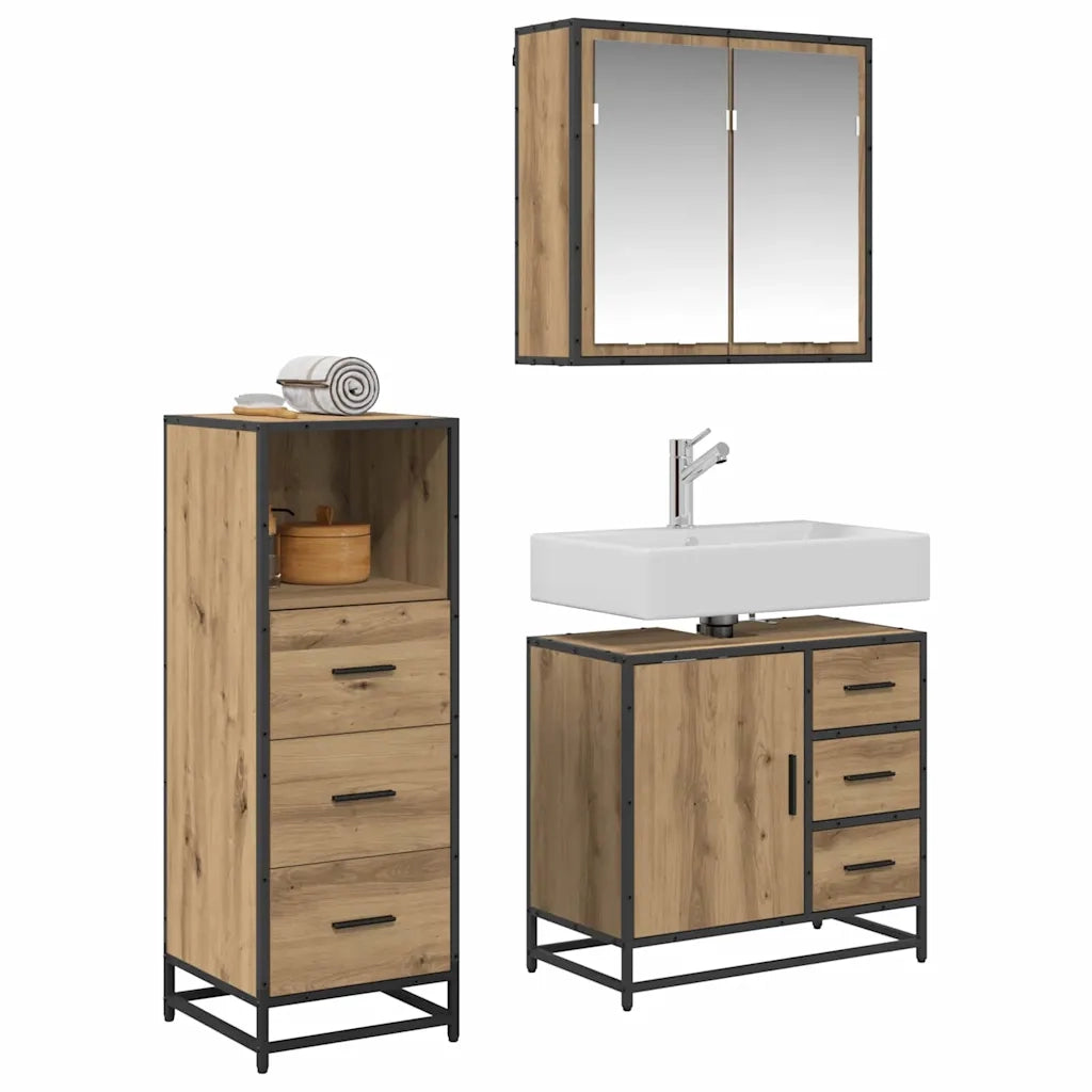vidaXL Set di mobili per il bagno con porta 3 pcs rovere artigianale