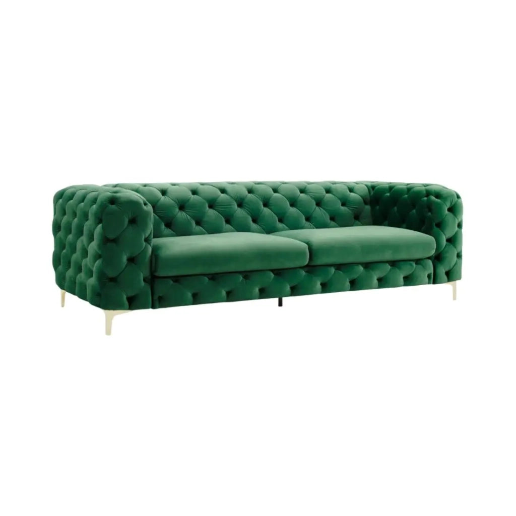 Divano dritto VELENA verde smeraldo – Divano barocco in velluto con piedi in metallo dorato