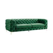 Divano dritto VELENA verde smeraldo – Divano barocco in velluto con piedi in metallo dorato