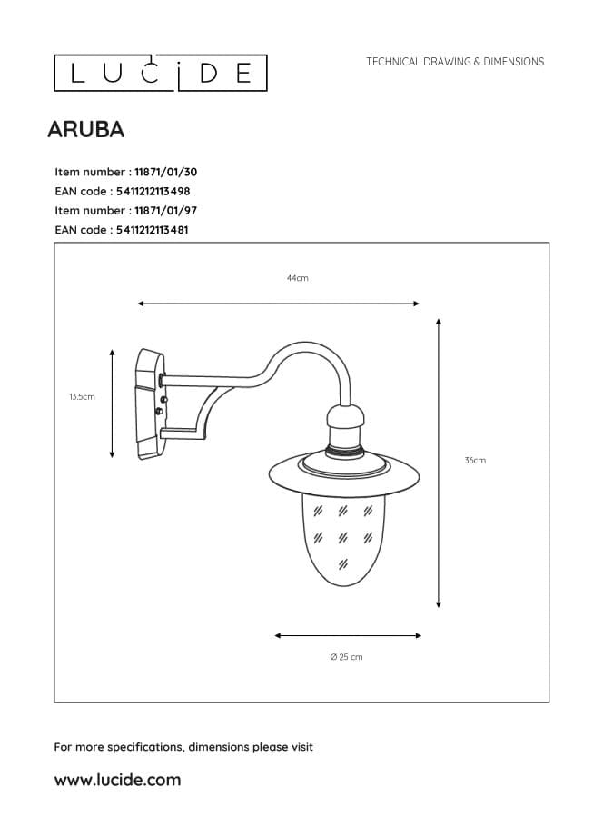 Applique esterna Lucide Aruba E27 24W IP44 nero/bianco