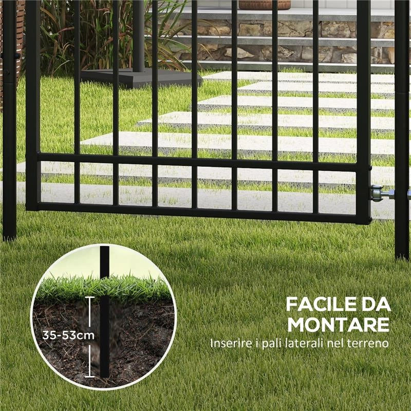 CANCELLETTO DI SICUREZZA CON SERRATURA, 3 CHIAVI E 2 PALETTI, IN ACCIAIO ZINCATO, 107X204 CM, NERO