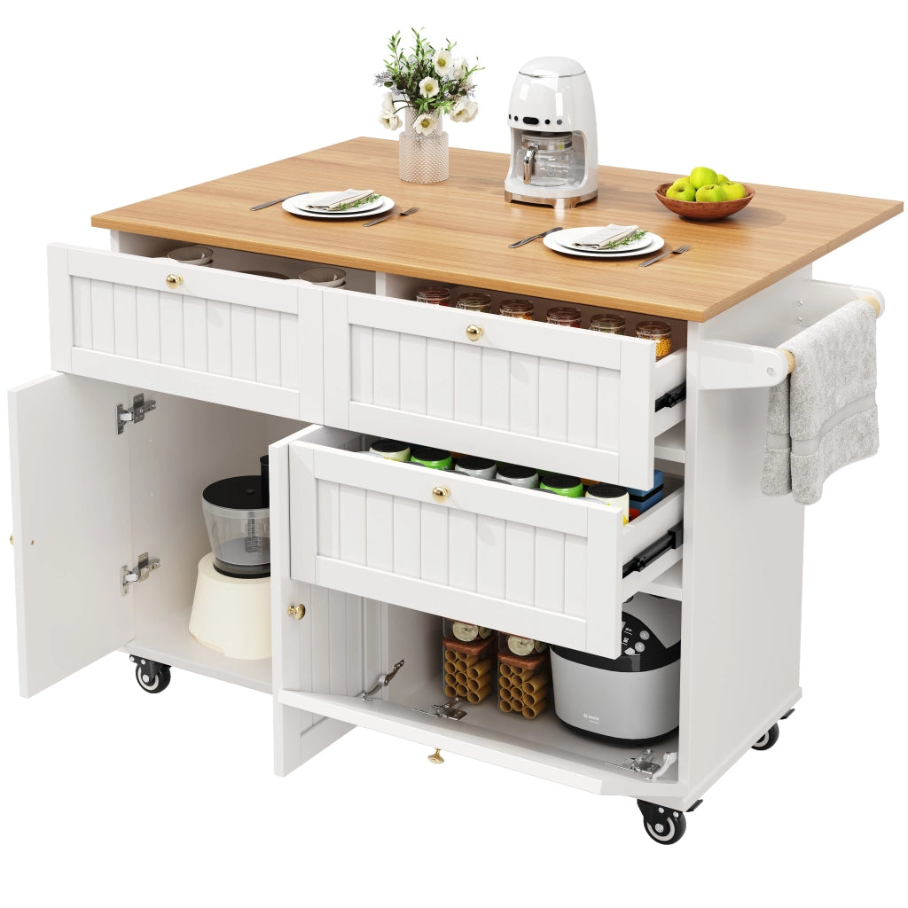Carrello da Cucina con Contenitore e Piano Ribaltabile con Ruote e Piedini Regolabili in MDF Bianco