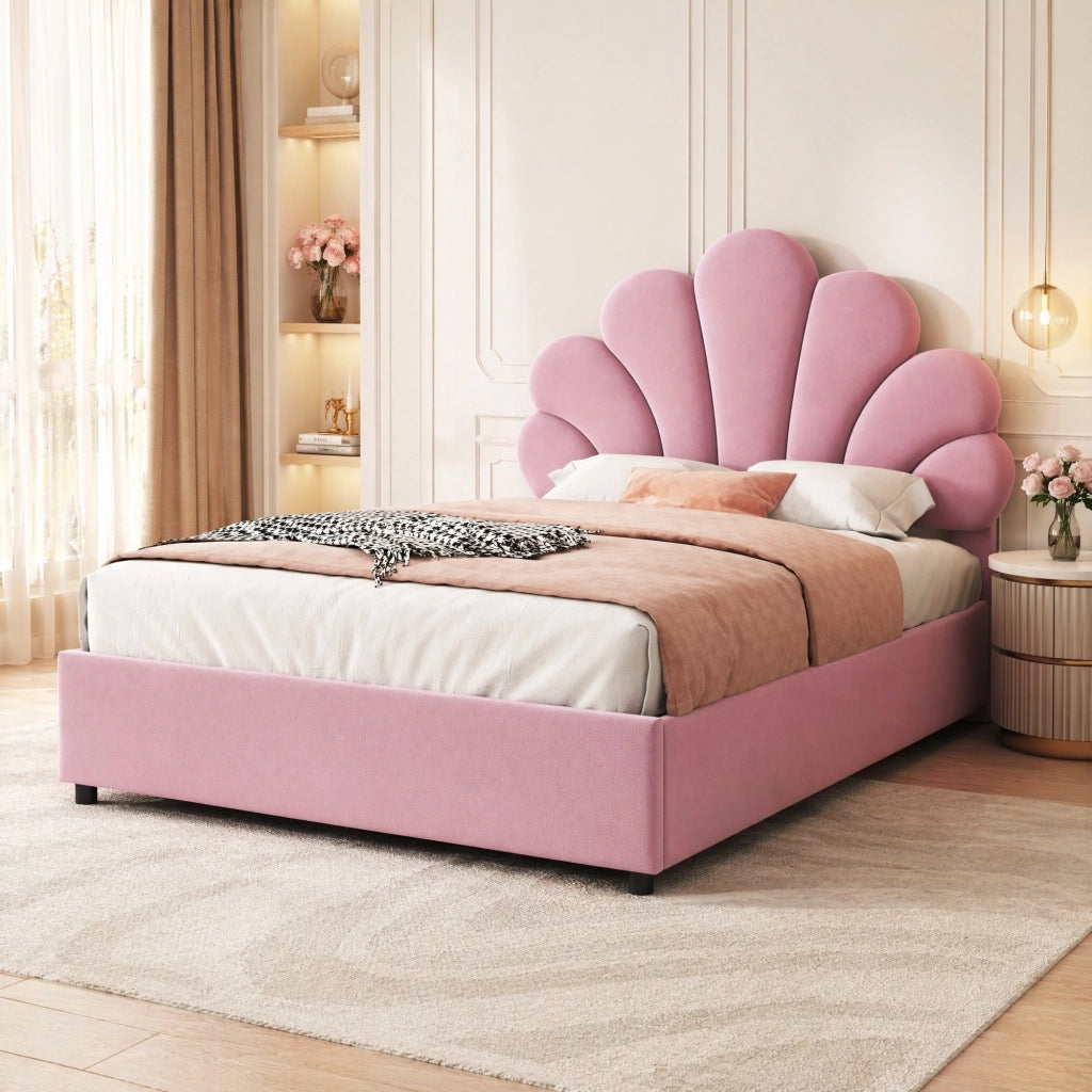 Letto imbottito 90x200 cm rosa con contenitore idraulico