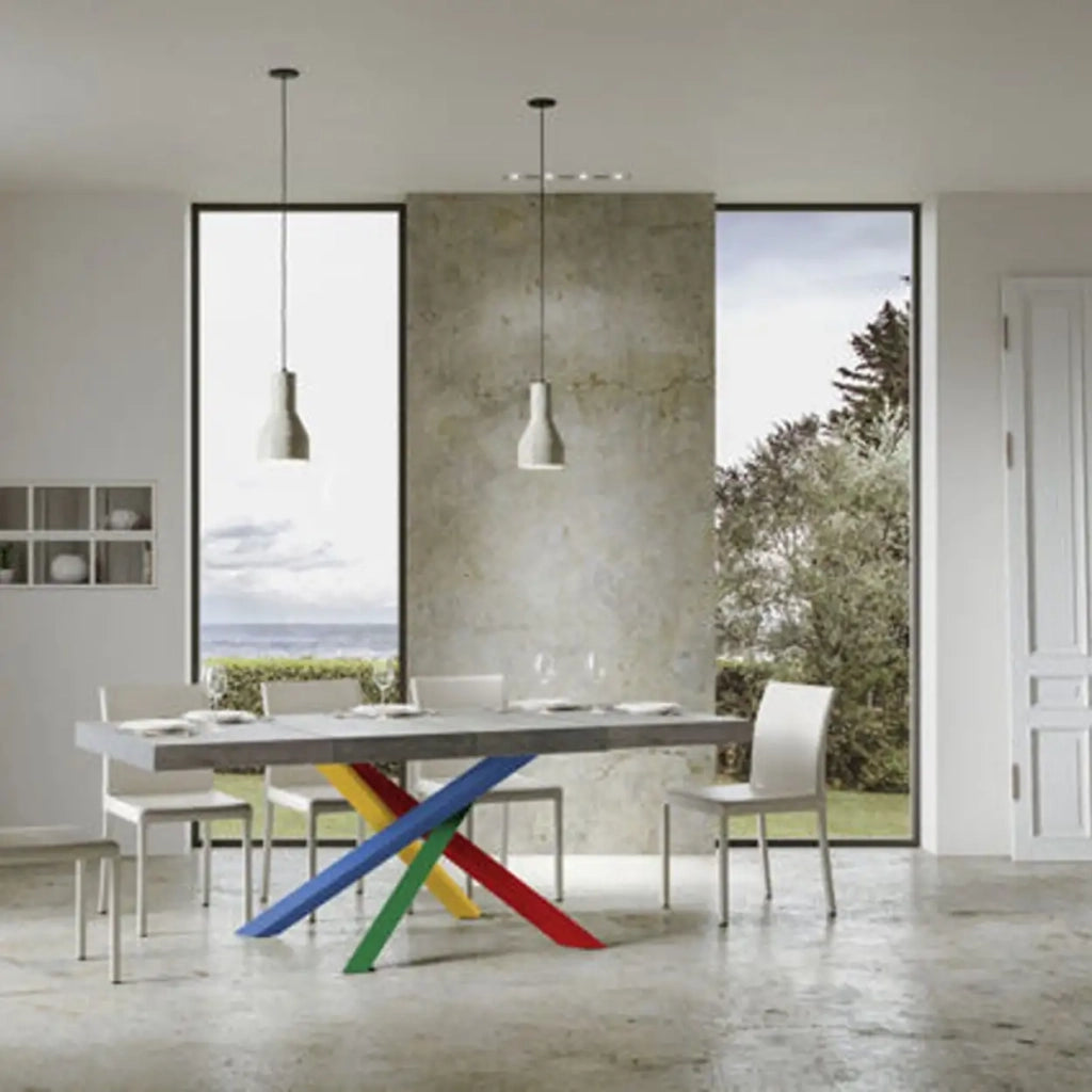 Tavolo allungabile 130/390x90 cm Volantis Premium colore cemento gambe multicolore 4/B