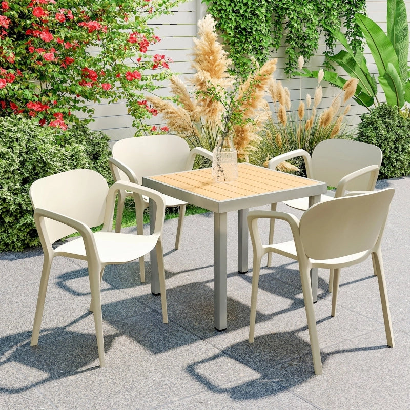 OKWISH Set di 4 Sedie da Giardino Impilabili con Braccioli e Schienale, Resistenti ai Raggi UV e all'Acqua, Plastica Bianca