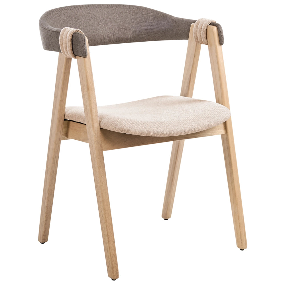 Set di 2 sedie da pranzo Rivestimento in poliestere marrone chiaro e tortora Gambe in legno di gomma Stile tradizionale retrò
