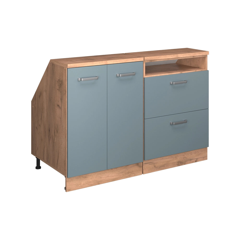Mobile cucina sottotetto R-Line Grigio-blu/Rovere dorato 120 cm Set di 2 carcasse armadio profondità 60 cm Vicco