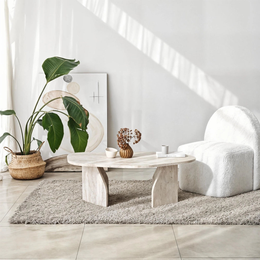 Lozza, Tavolino da Salotto Forma Ovale, 100x60x35h cm Bianco Marmo