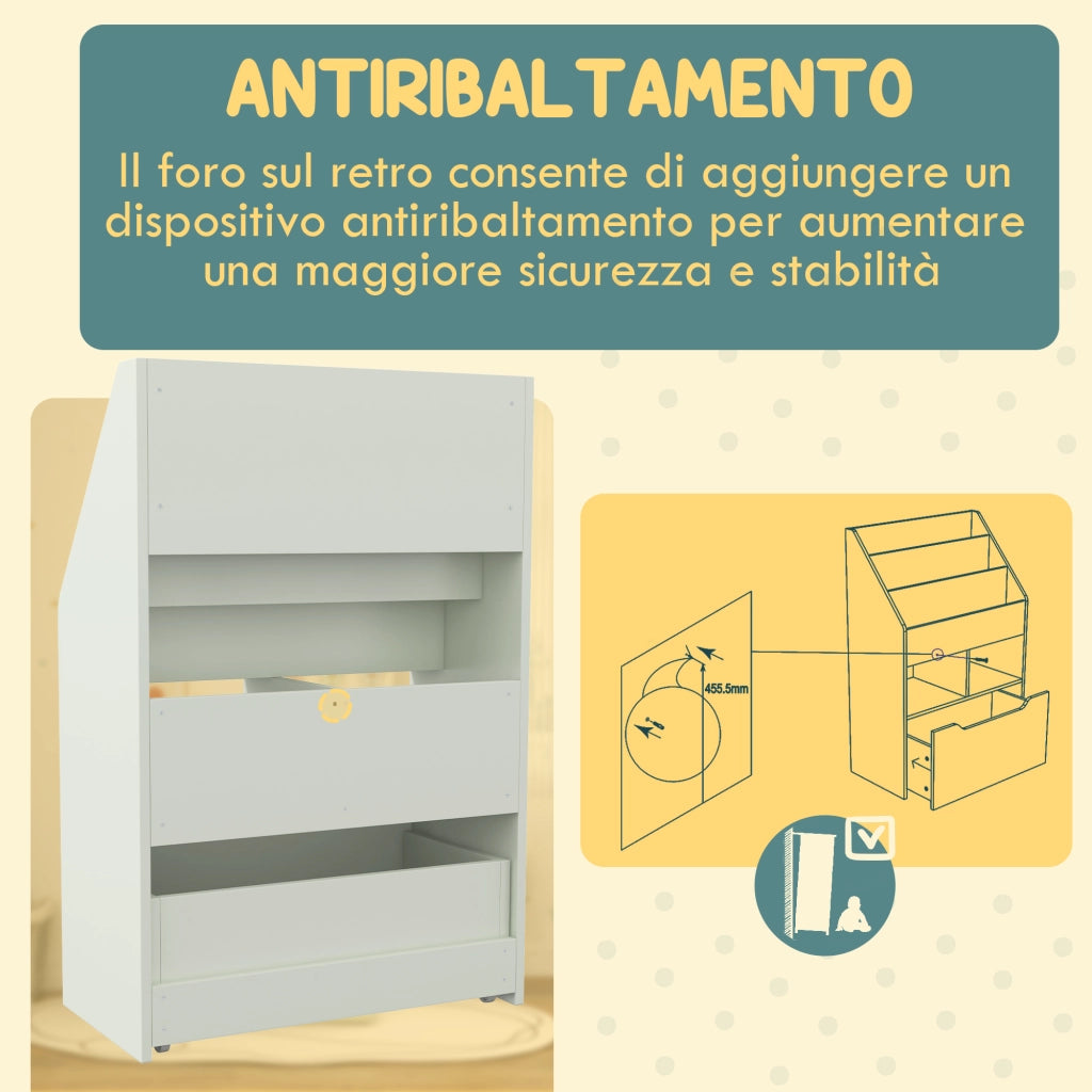 Libreria per Bambini con Cassetto ¨C zephmum ¨C Verde, MDF, 60x30x90
