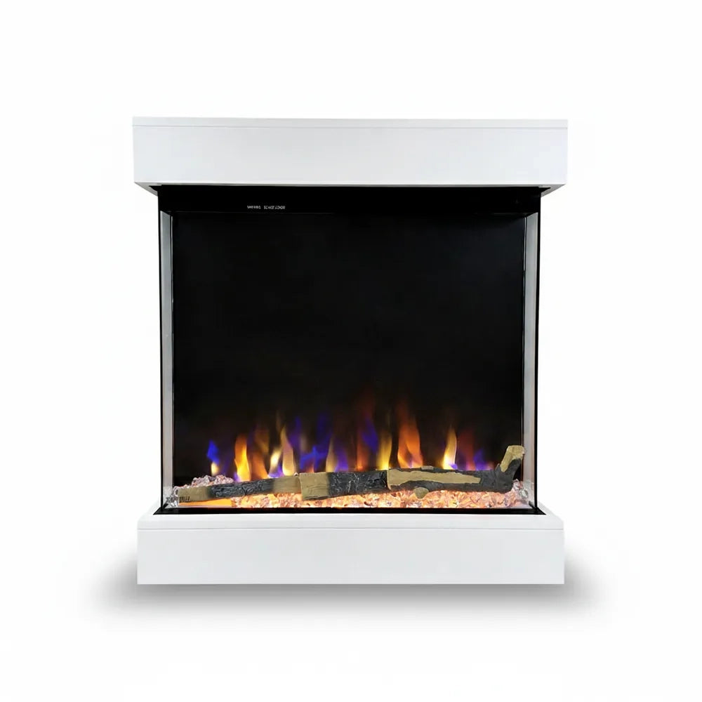 Tempo Style - Caminetto elettrico CALLIOPE Bianco con cornice in legno MDF effetto fuoco reale 750 - 1.500 W