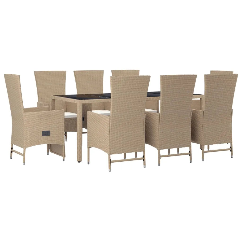 Set da Pranzo da Giardino 9 pz con Cuscini Beige in Polyrattan 3157575