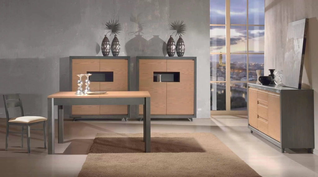 Credenza in frassino antracite 2 porte 3 cassetti con piede tornito l.179 p.46 h.87,5 - Mobili 2G