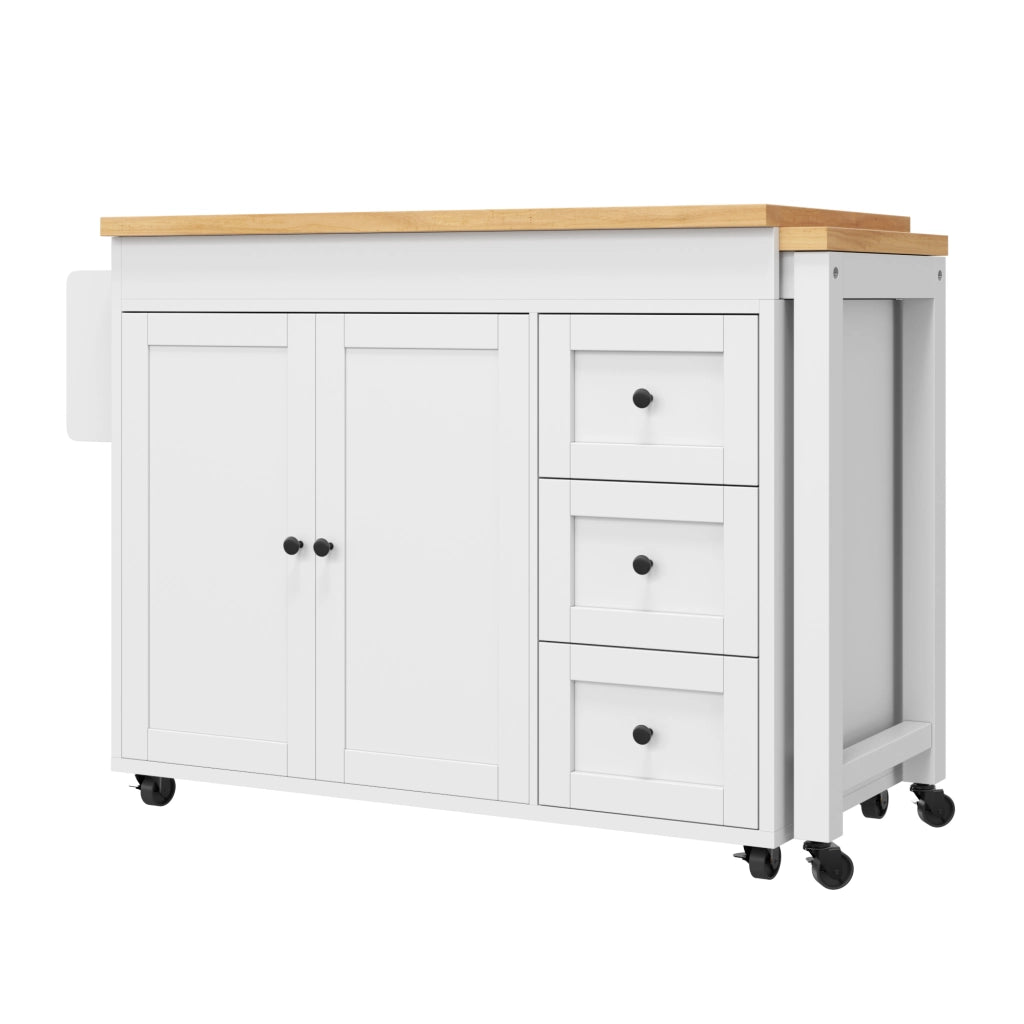Isola cucina estensibile con 3 cassetti; ripiani laterali snack e ruote; per cucina e sala da pranzo; 116 × 45 × 89 cm