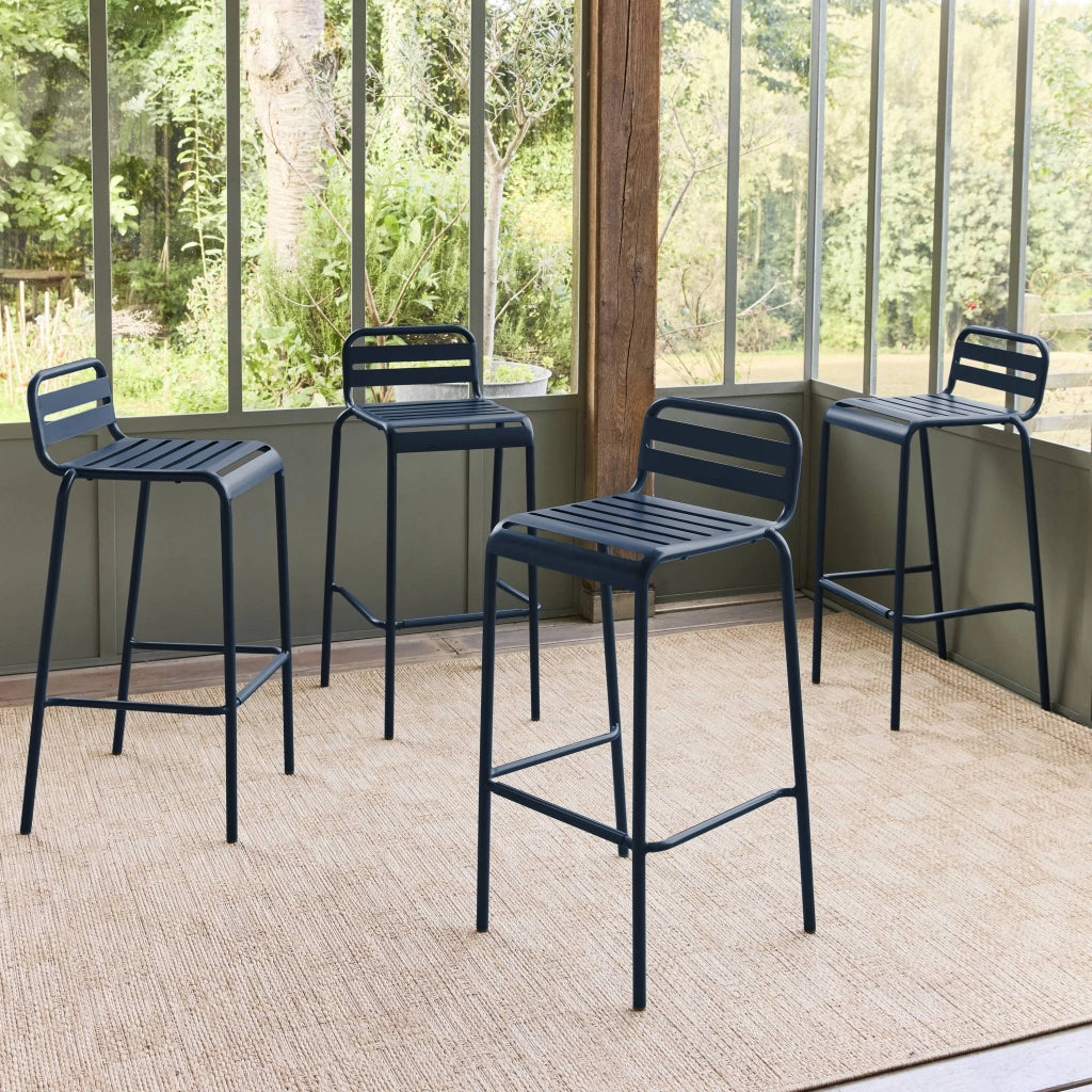set 4 sedie alte bistrot in acciaio, blu navy