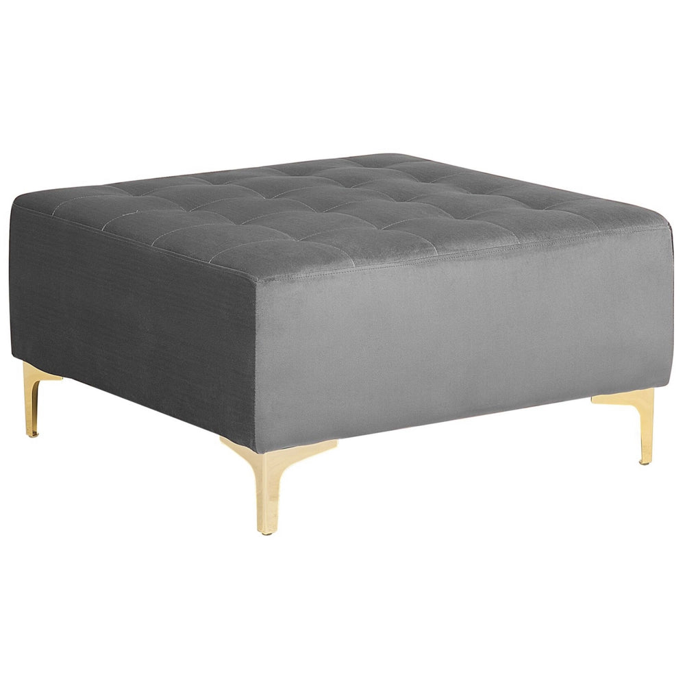 Pouf ottomana in tessuto trapuntato in velluto grigio moderno soggiorno quadrato poggiapiedi gambe dorate