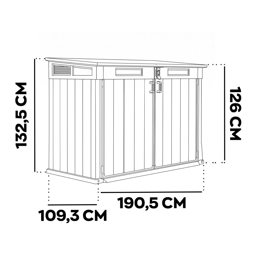 Cortina Mega - Mobili Da Giardino 190,5x132,5x109,3 cm 2 Ante Per Deposito Attrezzi Finitura Effetto Legno Evotech+ In Resina Grigio