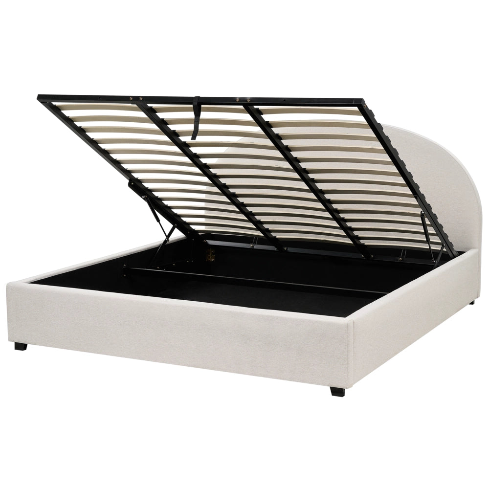 Letto matrimoniale contenitore minimalista beige chiaro 180 x 200 cm stile retrò minimalista