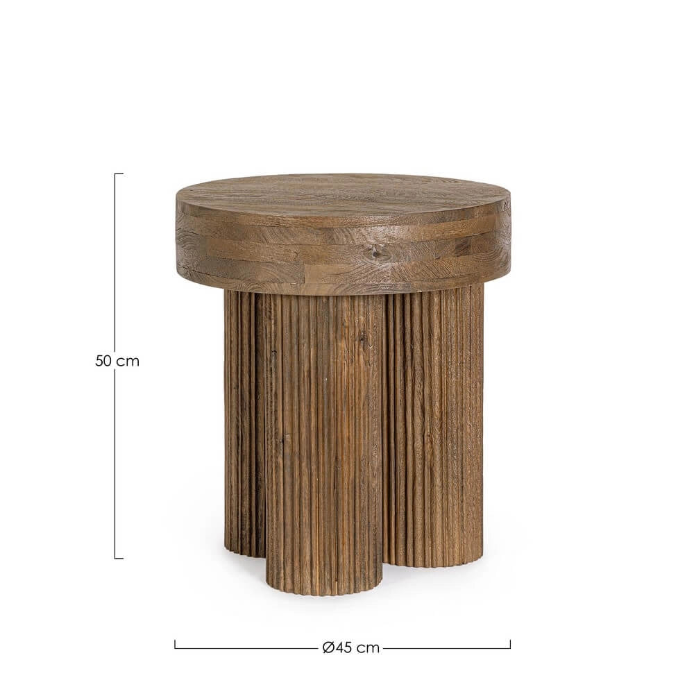 Tavolino rotondo in legno di mango naturale con base scanalata - JASPER