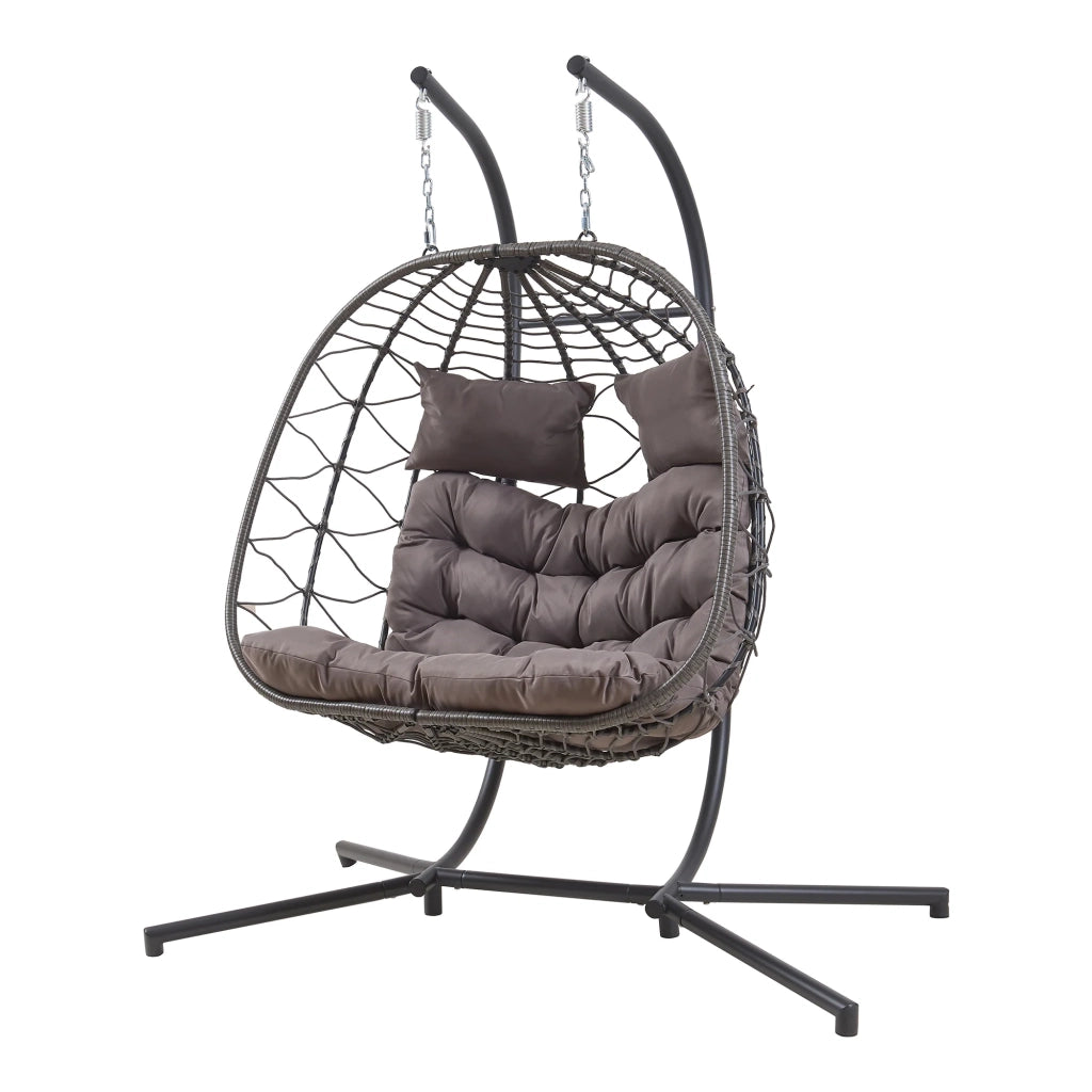 Poltrona sospesa a 2 posti con supporto 198 x 156 x 98 cm grigio 03_0009474