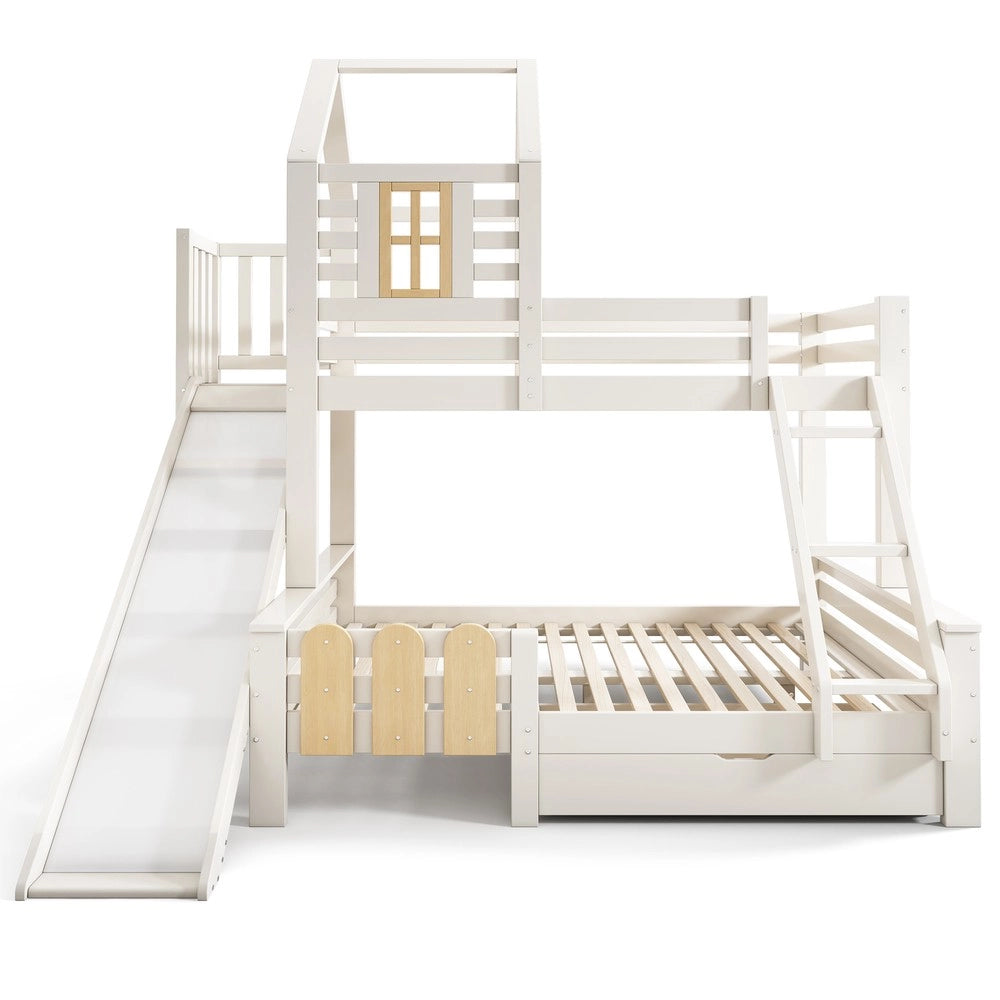 Letto a Castello 90x200 / 140x200 con Scivolo, Cassetto e Rete a Doghe ¨C MINIMAL ¨C Legno
