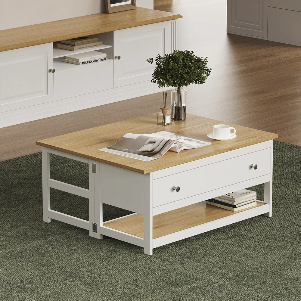 Vicco Tavolino salotto Bianco/quercia 100 x 40 cm con piano del tavolo pieghevole