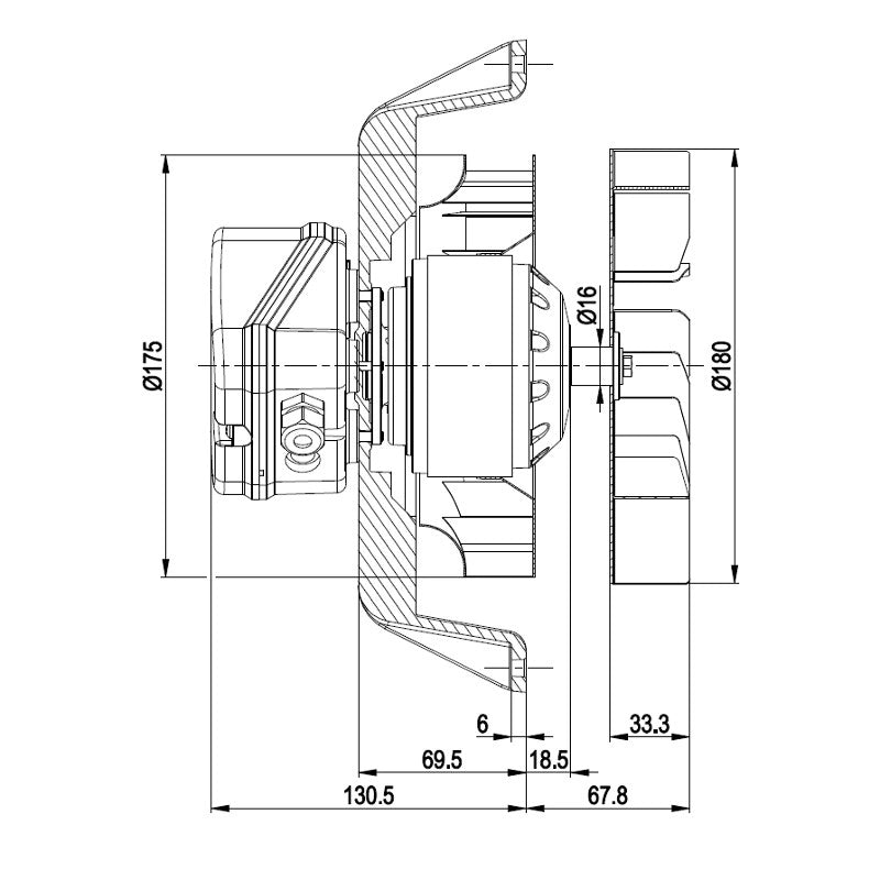 Estrattore - aspiratore fumi EBM R2E180-AH05-27 per stufe a pellet.