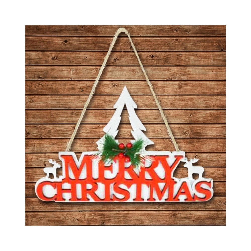 Trade Shop - Appendino In Legno Per Albero Merry Christmas In 3 Colori Decorazioni Natalizie -