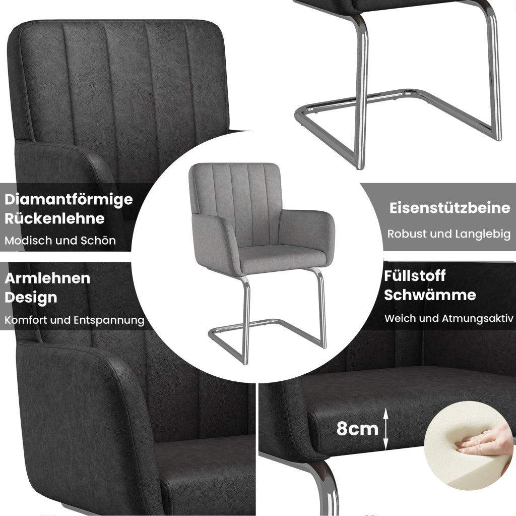 Set di 4 sedie da pranzo in ecopelle nera con gambe a Z
