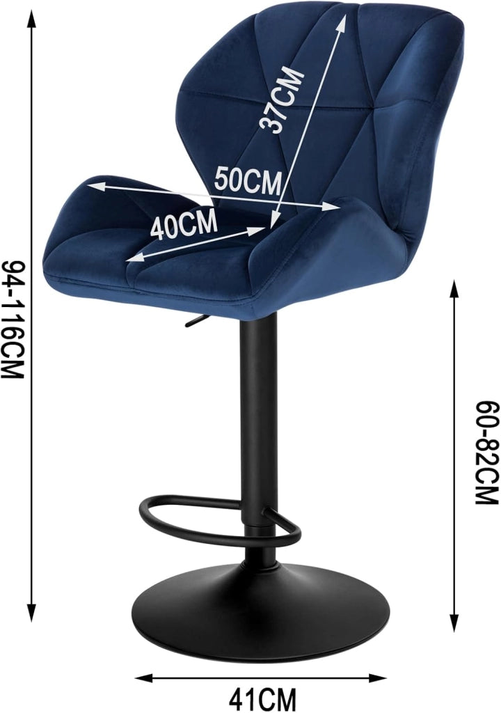 1X Sgabello da Bar con Schienale Sedia Imbottita Regolabile in Altezza Lift Gas Tessuto Velluto Blu BH139bl-1