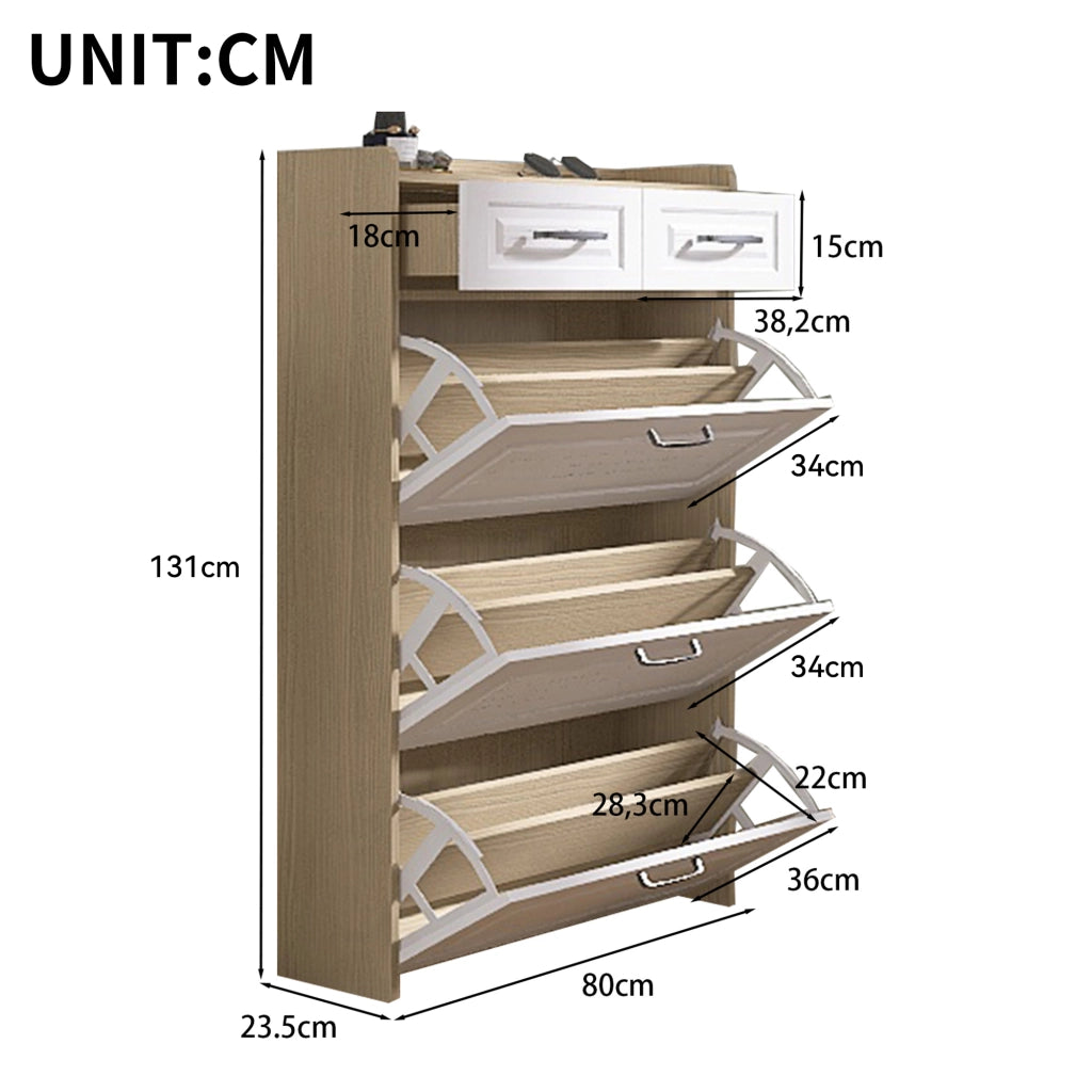 Scarpiera con Ante e Cassetti ¨C MINIMAL ¨C Legno, Bianco, 80x23.5x131 cm