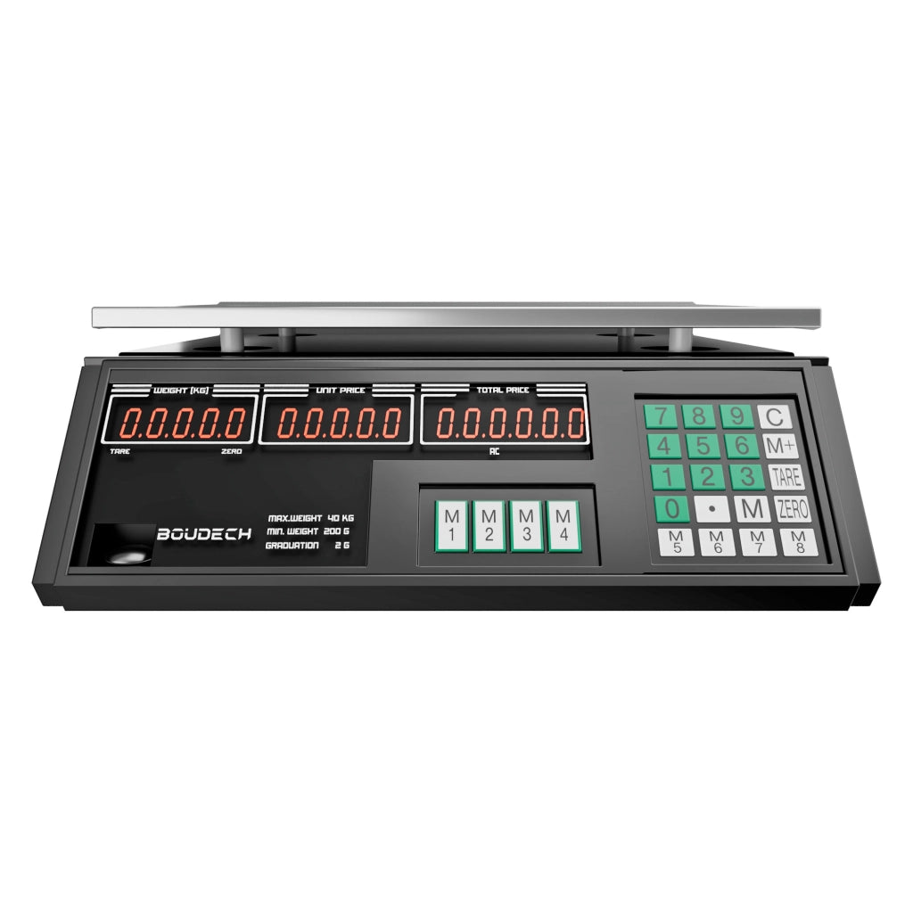 Adalat 88 - Bilancia Elettronica Commerciale a Batteria Ricaricabile da Banco 40Kg Piatto in Acciaio 33x24 cm e Schermo LCD