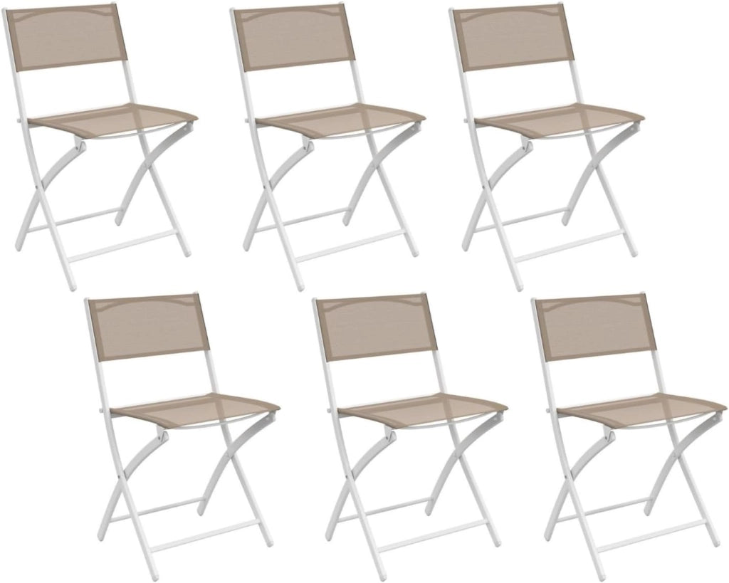 Set di 6 sedie da giardino pieghevoli Bastia metallo e textilene bianco e beige