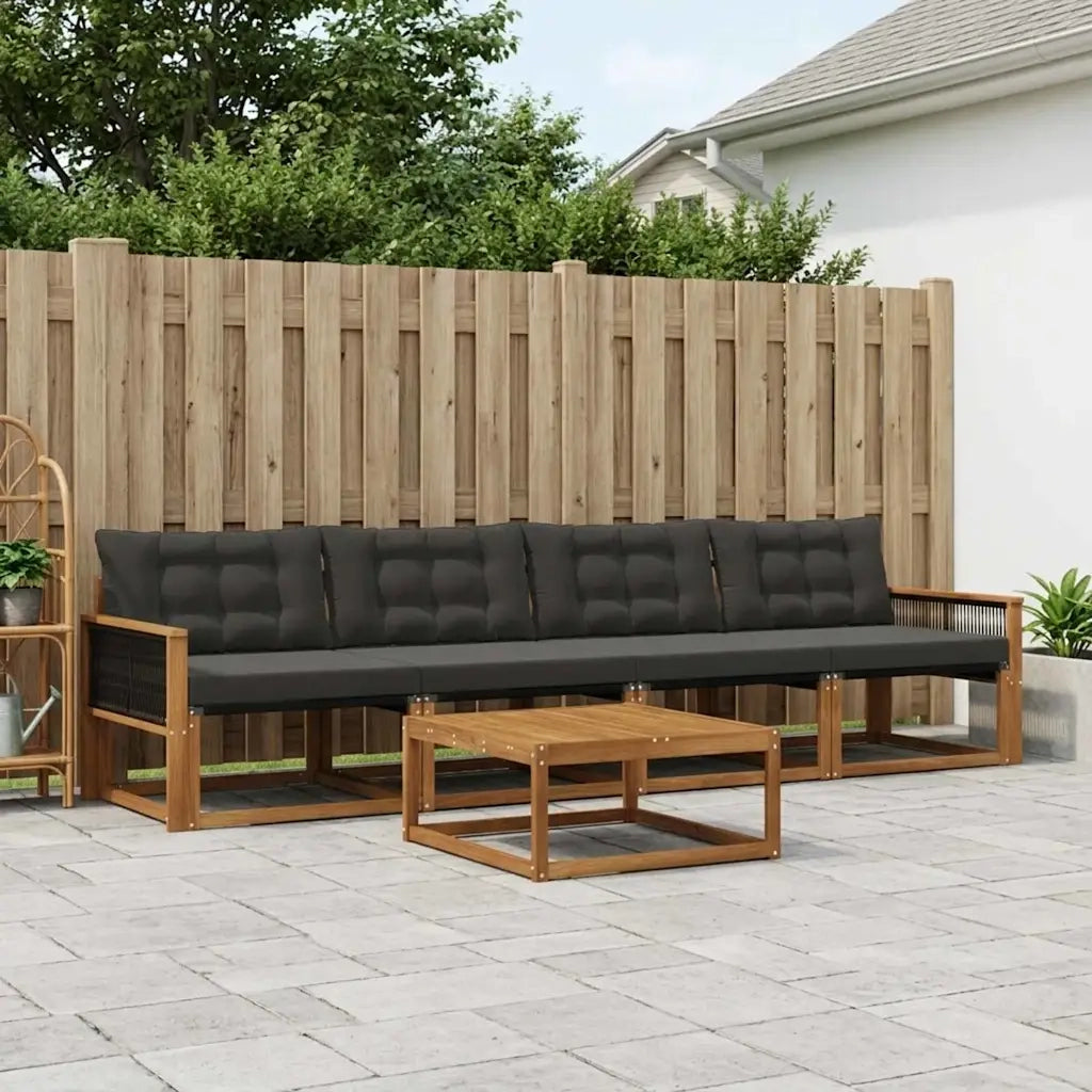 Set di divani da esterno con cuscino 5 pcs Naturale e Nero
